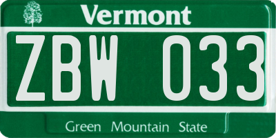 VT license plate ZBW033
