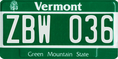 VT license plate ZBW036