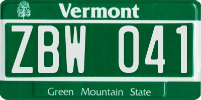 VT license plate ZBW041