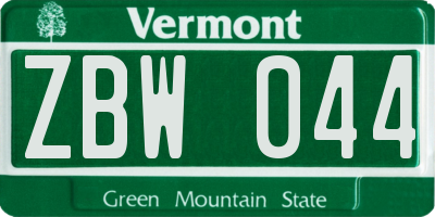 VT license plate ZBW044