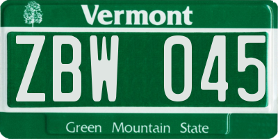VT license plate ZBW045