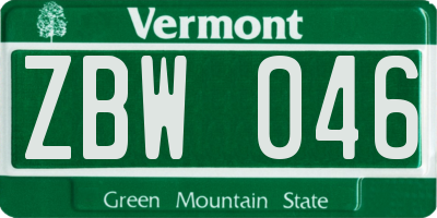 VT license plate ZBW046