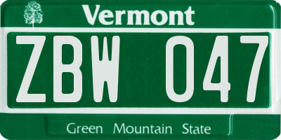 VT license plate ZBW047