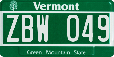 VT license plate ZBW049