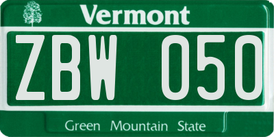 VT license plate ZBW050
