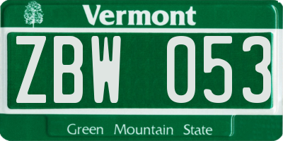 VT license plate ZBW053