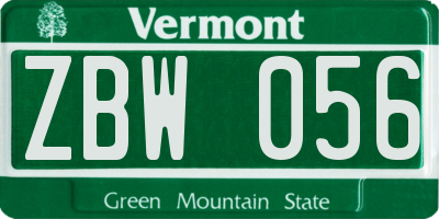 VT license plate ZBW056
