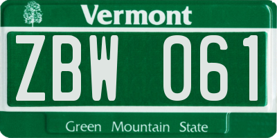 VT license plate ZBW061