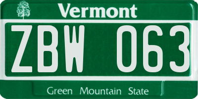 VT license plate ZBW063