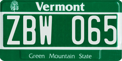 VT license plate ZBW065