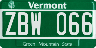 VT license plate ZBW066