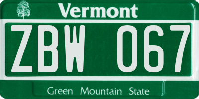 VT license plate ZBW067