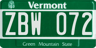 VT license plate ZBW072