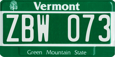 VT license plate ZBW073