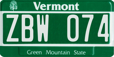 VT license plate ZBW074