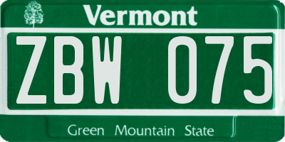 VT license plate ZBW075