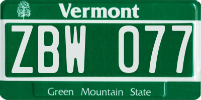 VT license plate ZBW077
