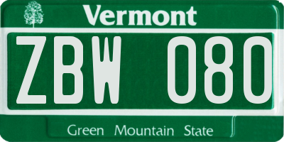 VT license plate ZBW080