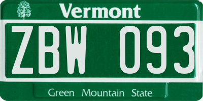 VT license plate ZBW093