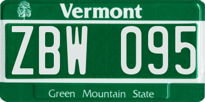 VT license plate ZBW095
