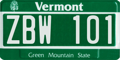 VT license plate ZBW101