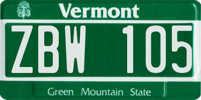 VT license plate ZBW105