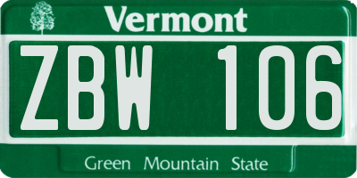 VT license plate ZBW106