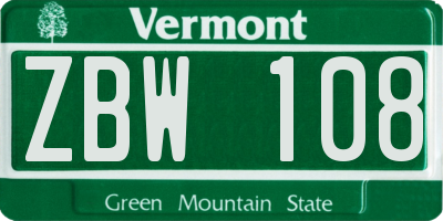 VT license plate ZBW108