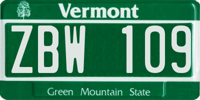VT license plate ZBW109
