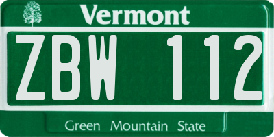VT license plate ZBW112