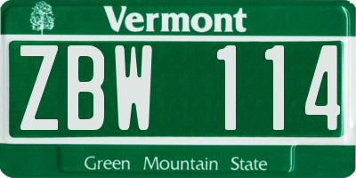 VT license plate ZBW114