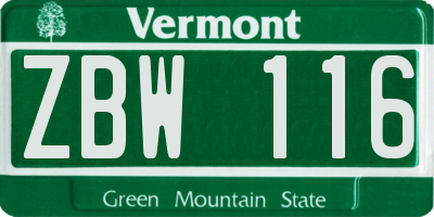VT license plate ZBW116