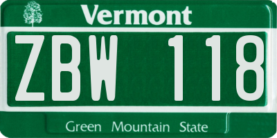 VT license plate ZBW118