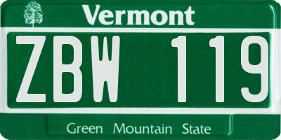 VT license plate ZBW119