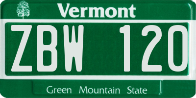 VT license plate ZBW120
