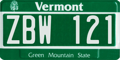 VT license plate ZBW121