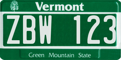 VT license plate ZBW123