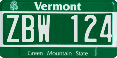 VT license plate ZBW124