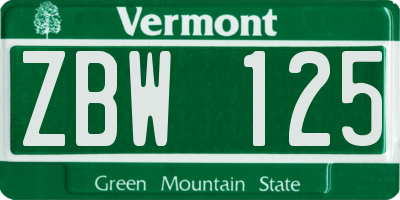 VT license plate ZBW125
