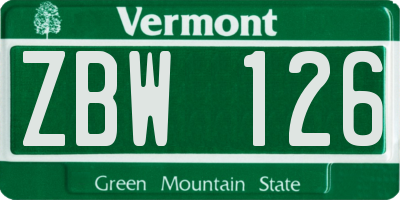 VT license plate ZBW126