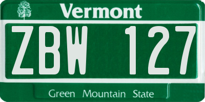 VT license plate ZBW127
