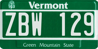 VT license plate ZBW129