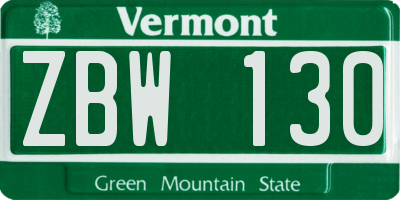 VT license plate ZBW130