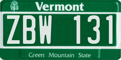 VT license plate ZBW131