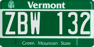 VT license plate ZBW132