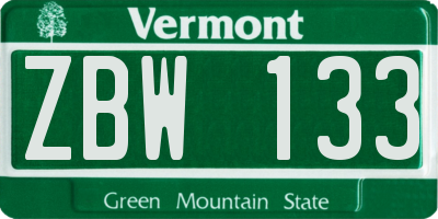 VT license plate ZBW133