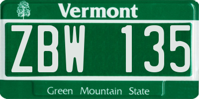VT license plate ZBW135