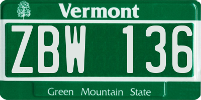 VT license plate ZBW136