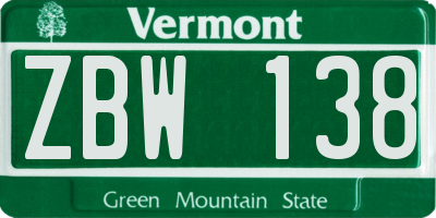 VT license plate ZBW138