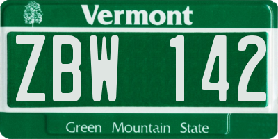 VT license plate ZBW142